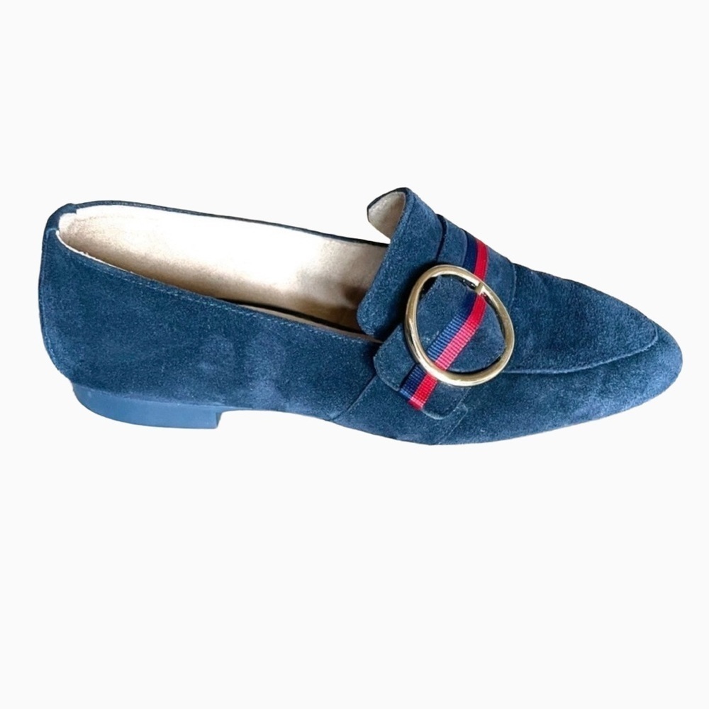 Paul Green Banner Loafers Navy Blue Suede Gold Buckle Size 7.5 - Picture 2 of 12